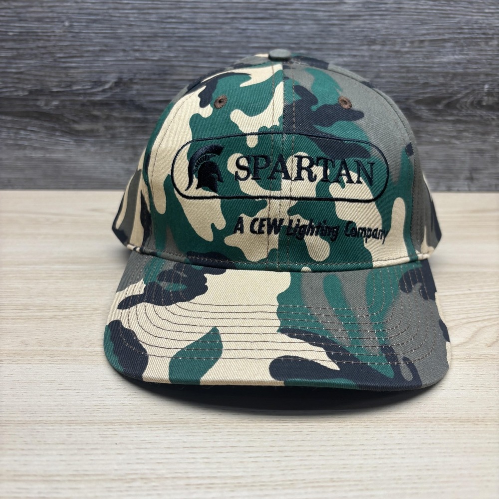 Vintage Spartan Hat Cap Snap Back Green Camo Camouflage Advertising Mens 90s